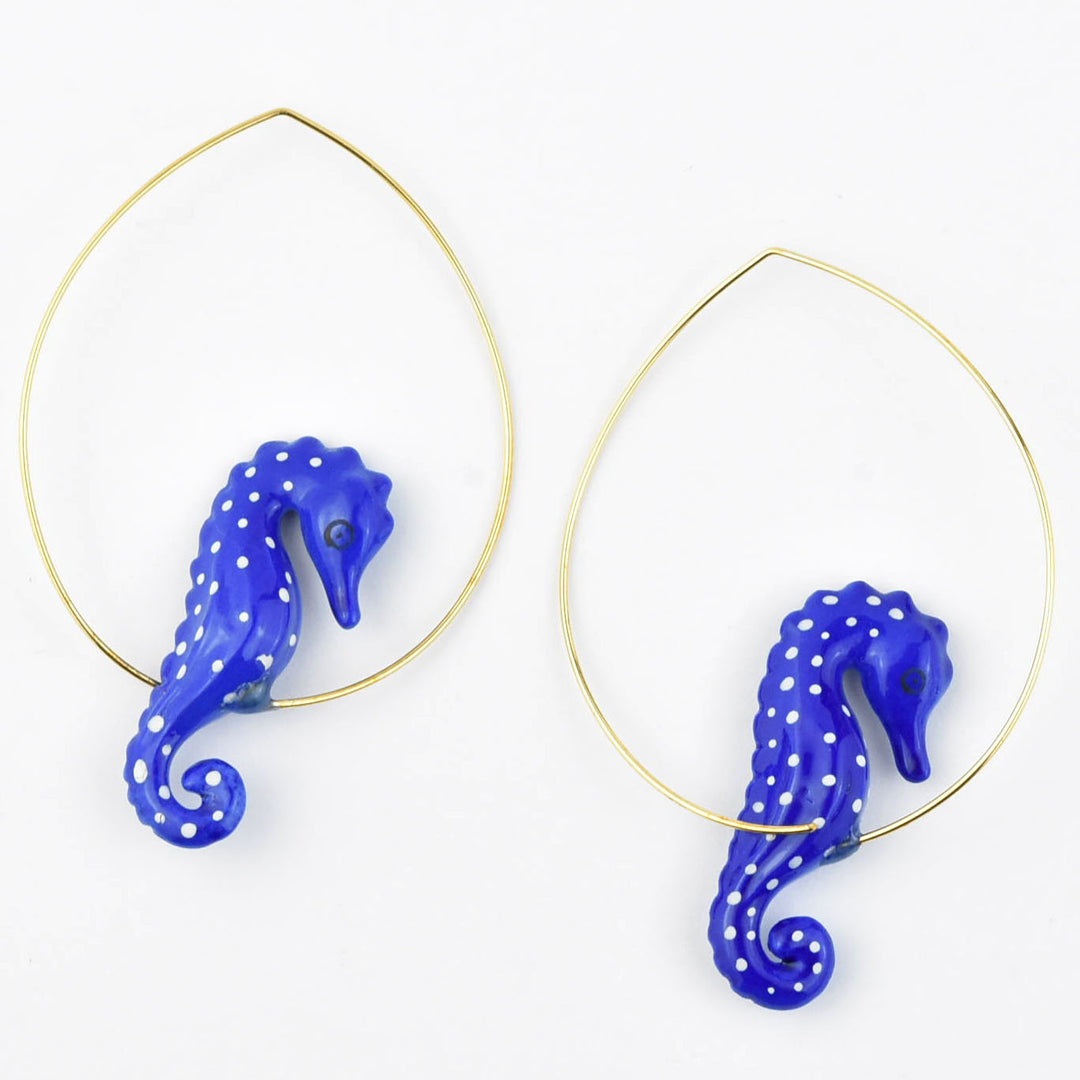 Blue Seahorse Hoop Earrings - Goldmakers Fine Jewelry