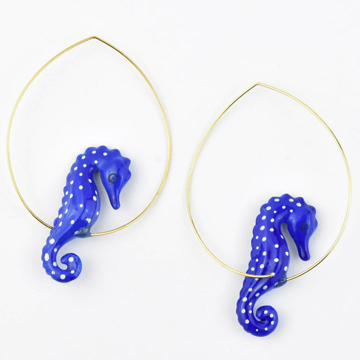 Blue Seahorse Hoop Earrings - Goldmakers Fine Jewelry