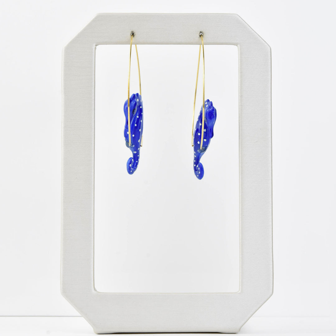 Blue Seahorse Hoop Earrings - Goldmakers Fine Jewelry