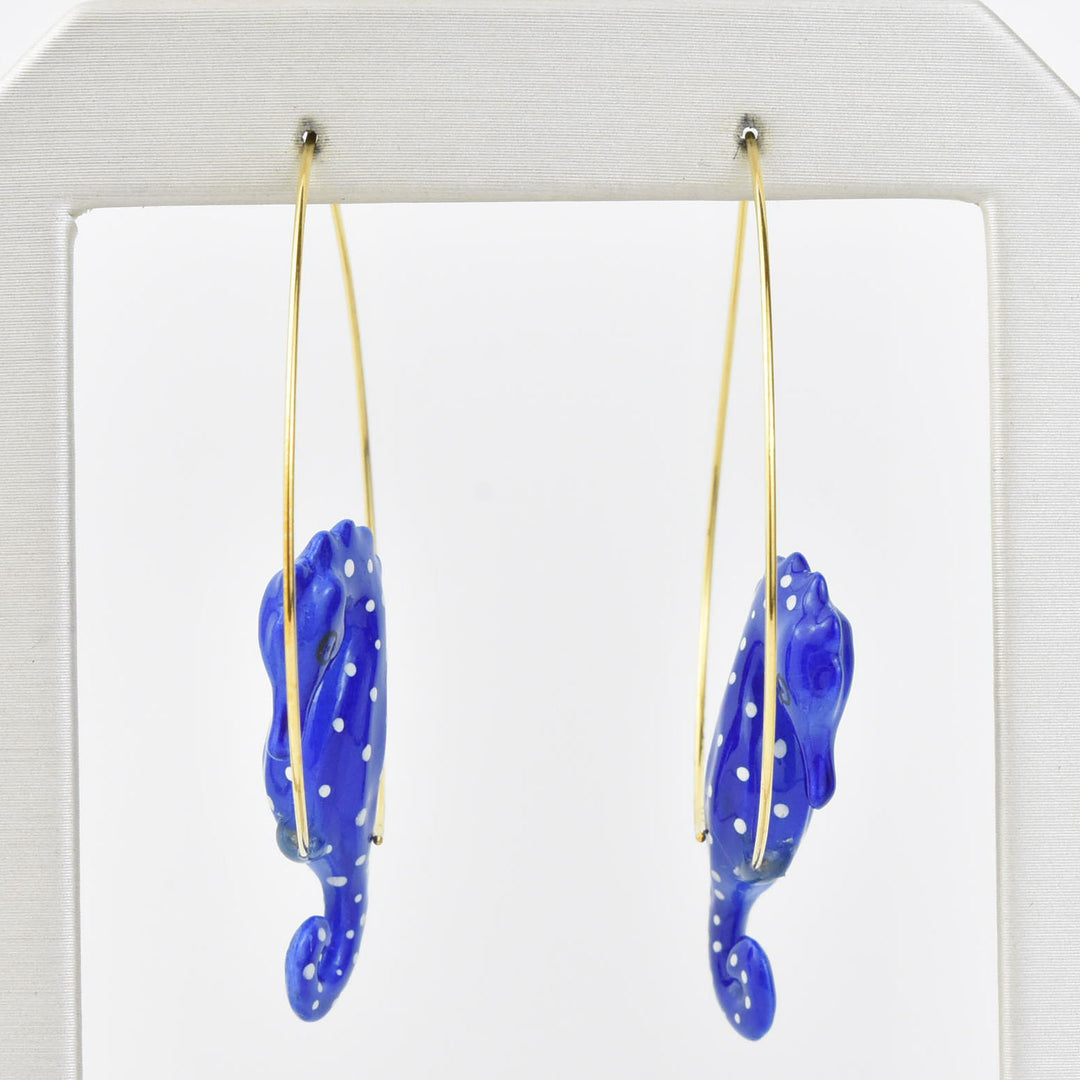 Blue Seahorse Hoop Earrings - Goldmakers Fine Jewelry