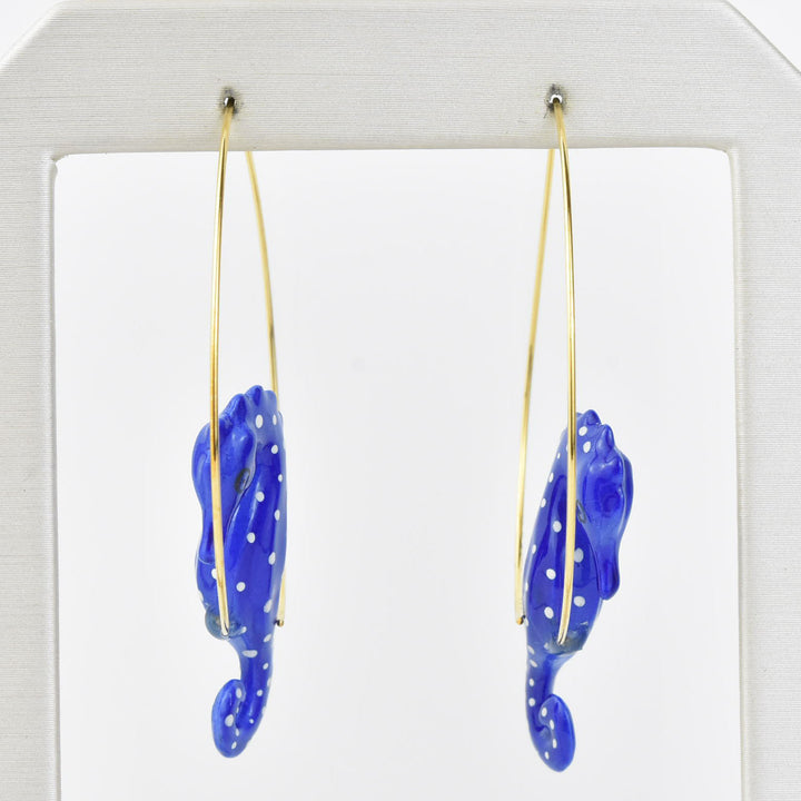 Blue Seahorse Hoop Earrings - Goldmakers Fine Jewelry