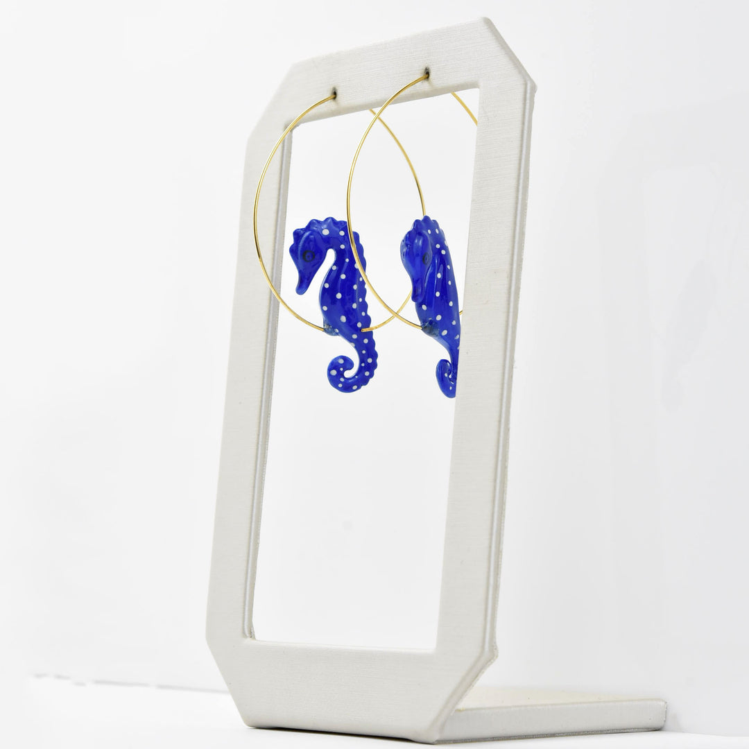 Blue Seahorse Hoop Earrings - Goldmakers Fine Jewelry