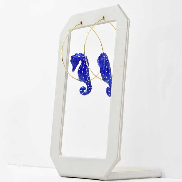 Blue Seahorse Hoop Earrings - Goldmakers Fine Jewelry
