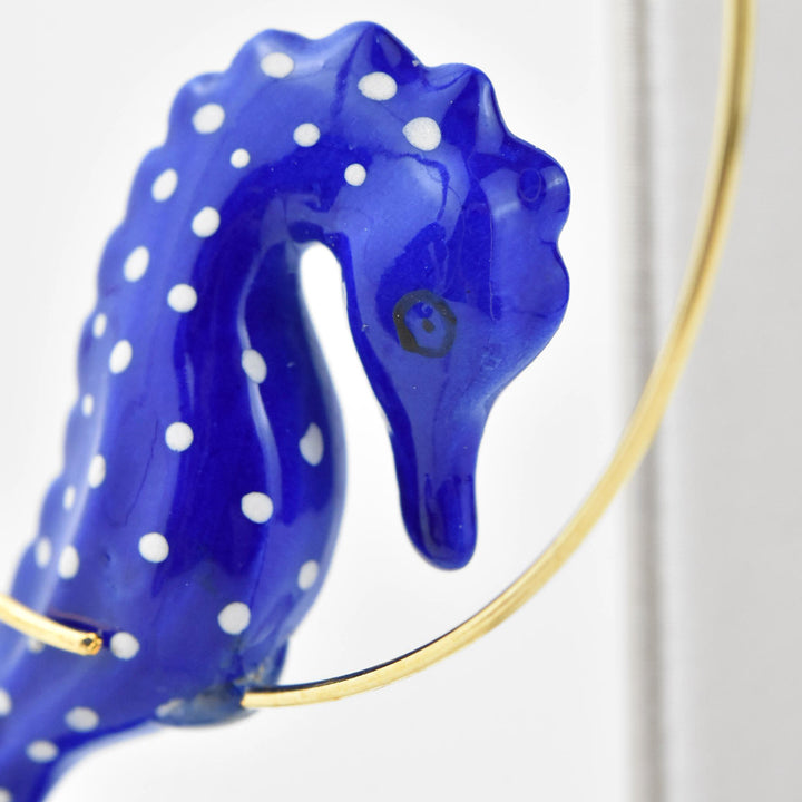 Blue Seahorse Hoop Earrings - Goldmakers Fine Jewelry