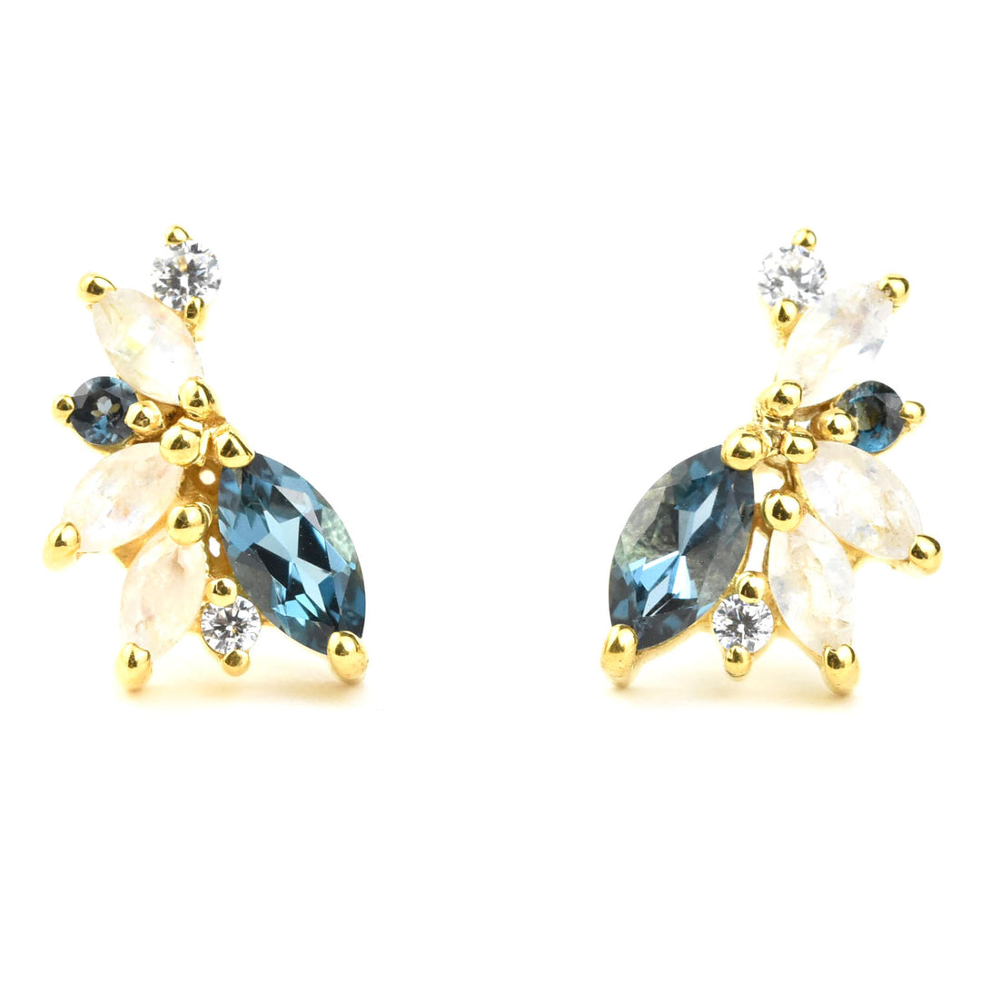 Rainbow Moonstone & Blue Topaz Butterfly Studs - Goldmakers Fine Jewelry