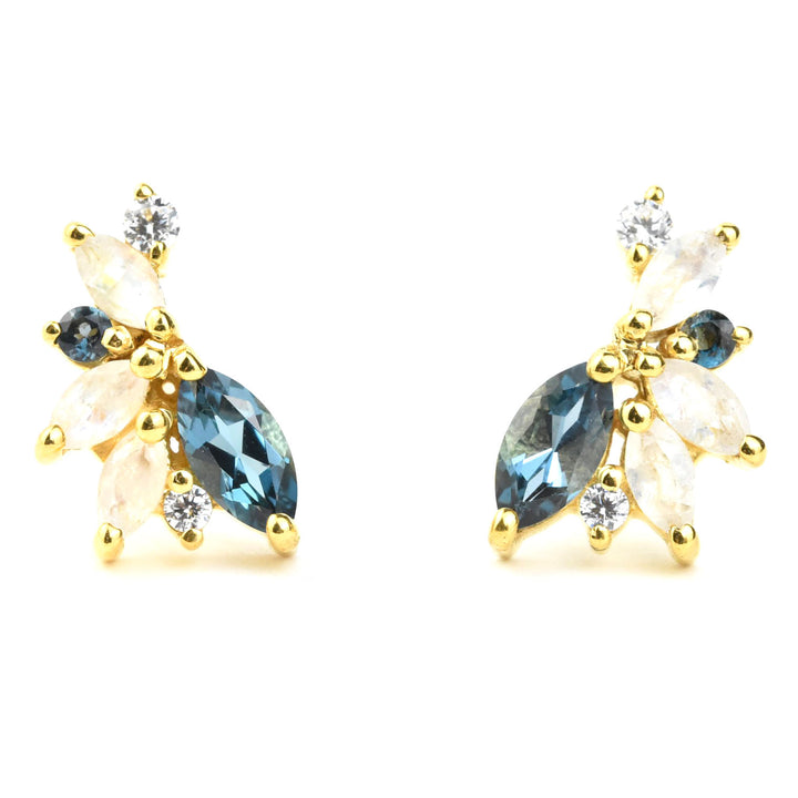 Rainbow Moonstone & Blue Topaz Butterfly Studs - Goldmakers Fine Jewelry
