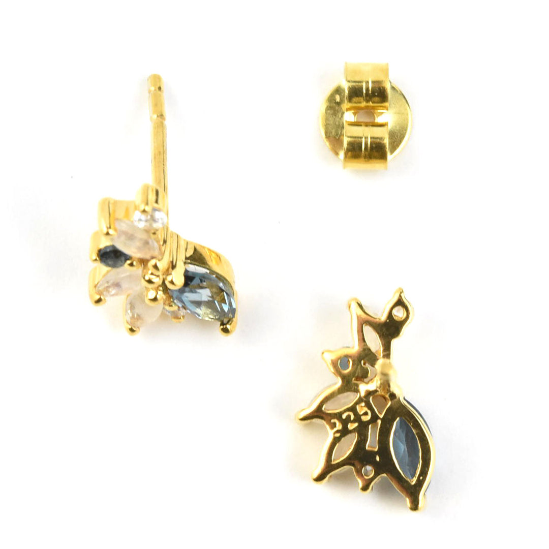 Rainbow Moonstone & Blue Topaz Butterfly Studs - Goldmakers Fine Jewelry