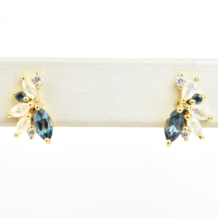 Rainbow Moonstone & Blue Topaz Butterfly Studs - Goldmakers Fine Jewelry