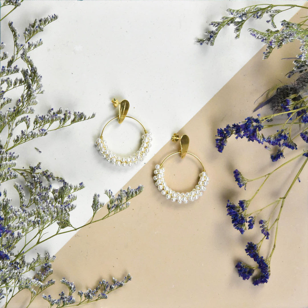 Pearl Circle Earrings - Goldmakers Fine Jewelry