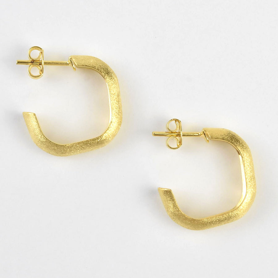 Square Textured Gold Tone Hoops - Goldmakers Fine Jewelry