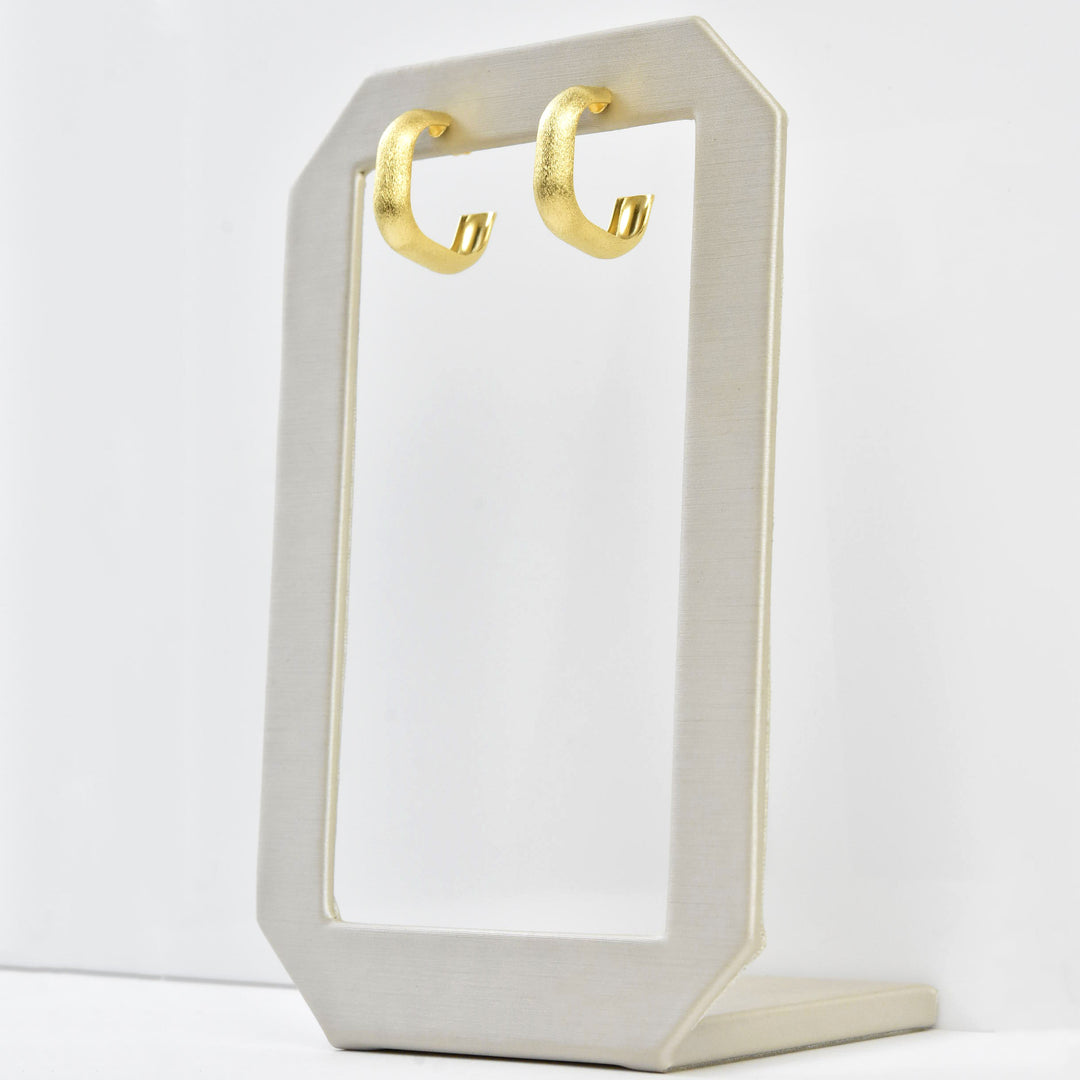 Square Textured Gold Tone Hoops - Goldmakers Fine Jewelry