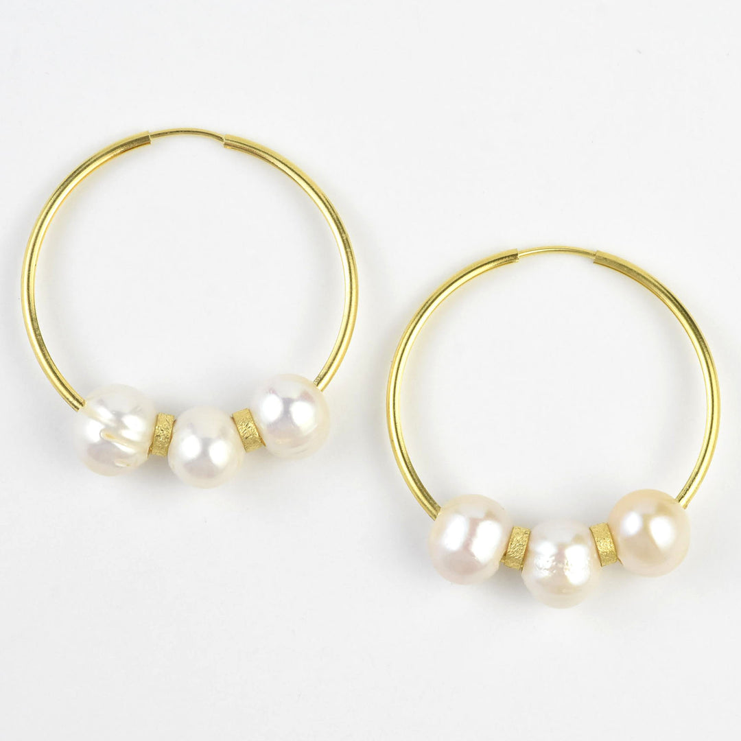Pearl Hoop Earrings in Gold Tone - Goldmakers Fine Jewelry