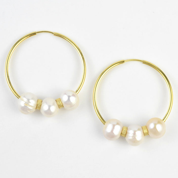 Pearl Hoop Earrings in Gold Tone - Goldmakers Fine Jewelry