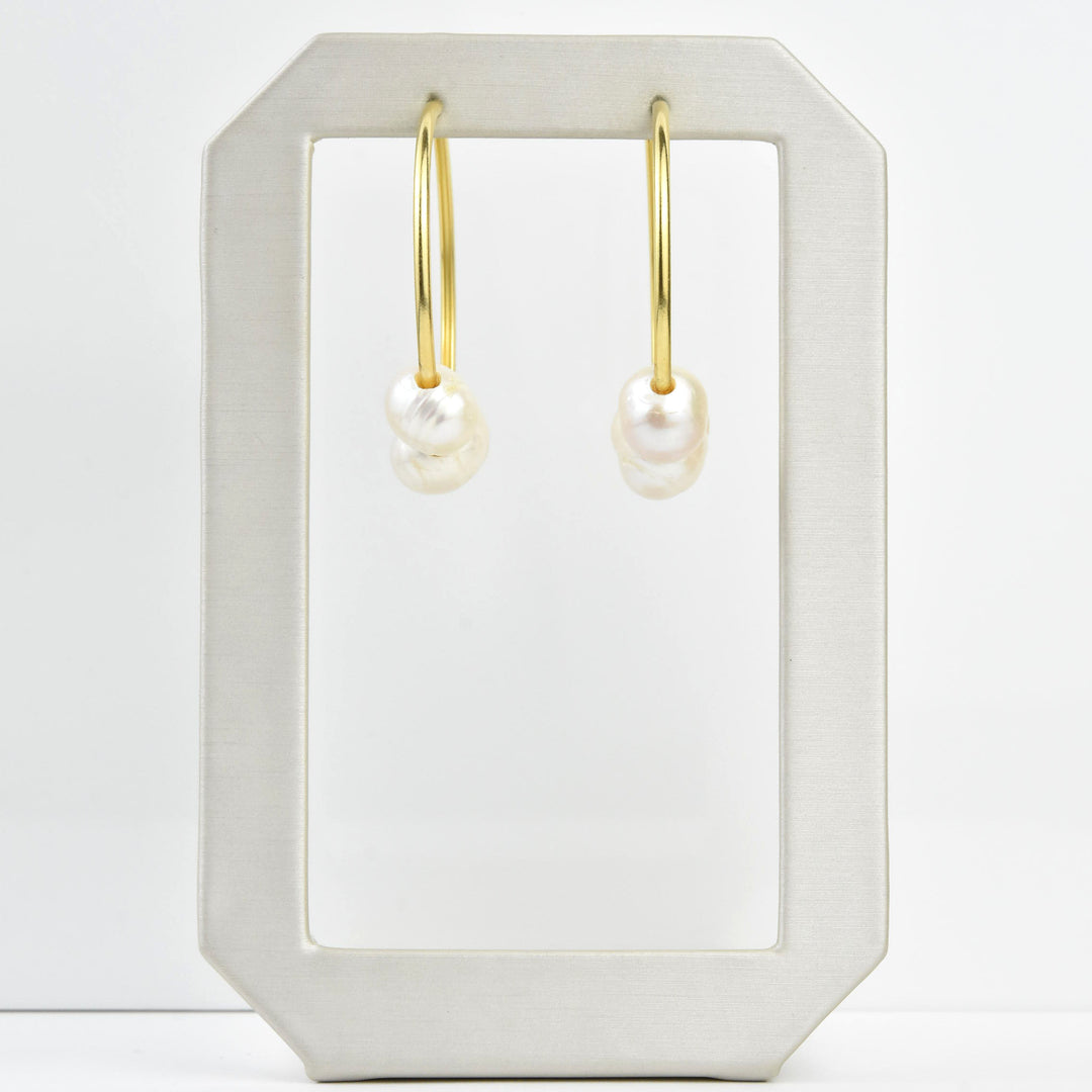 Pearl Hoop Earrings in Gold Tone - Goldmakers Fine Jewelry