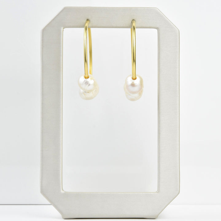 Pearl Hoop Earrings in Gold Tone - Goldmakers Fine Jewelry