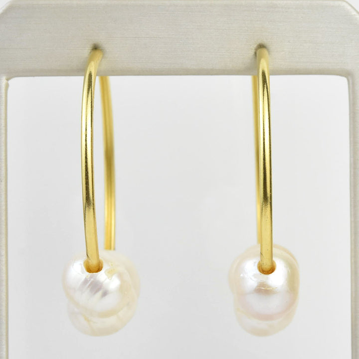 Pearl Hoop Earrings in Gold Tone - Goldmakers Fine Jewelry