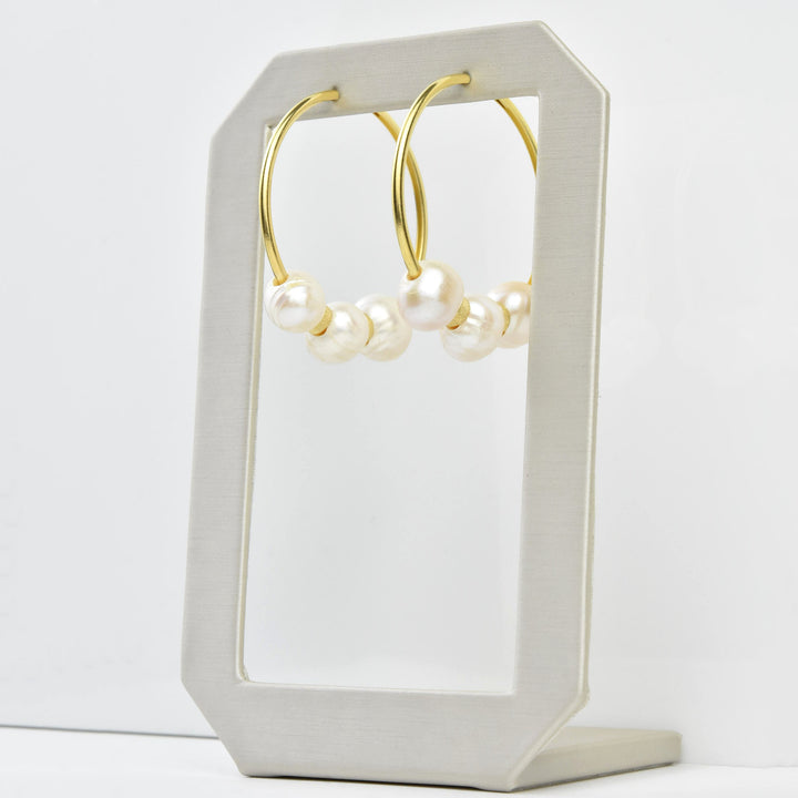 Pearl Hoop Earrings in Gold Tone - Goldmakers Fine Jewelry