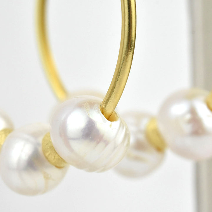 Pearl Hoop Earrings in Gold Tone - Goldmakers Fine Jewelry