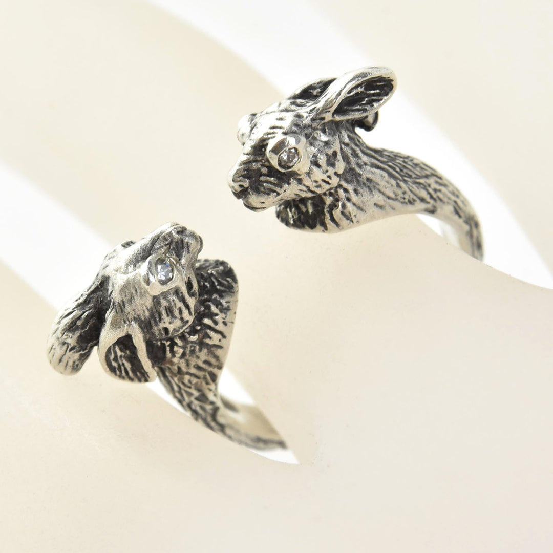 Lucky Rabbits Ring in Silver with Diamonds - Goldmakers Fine Jewelry