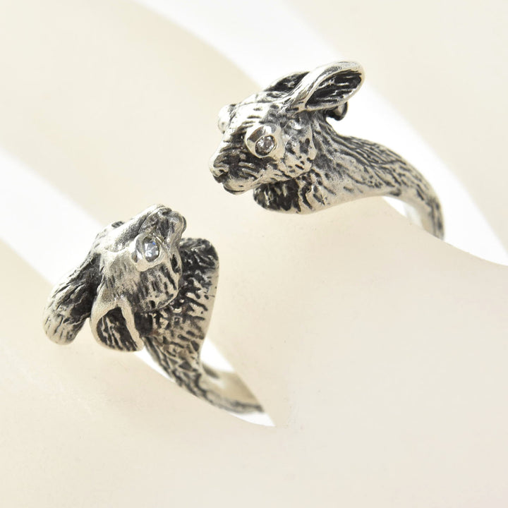 Lucky Rabbits Ring in Silver with Diamonds - Goldmakers Fine Jewelry