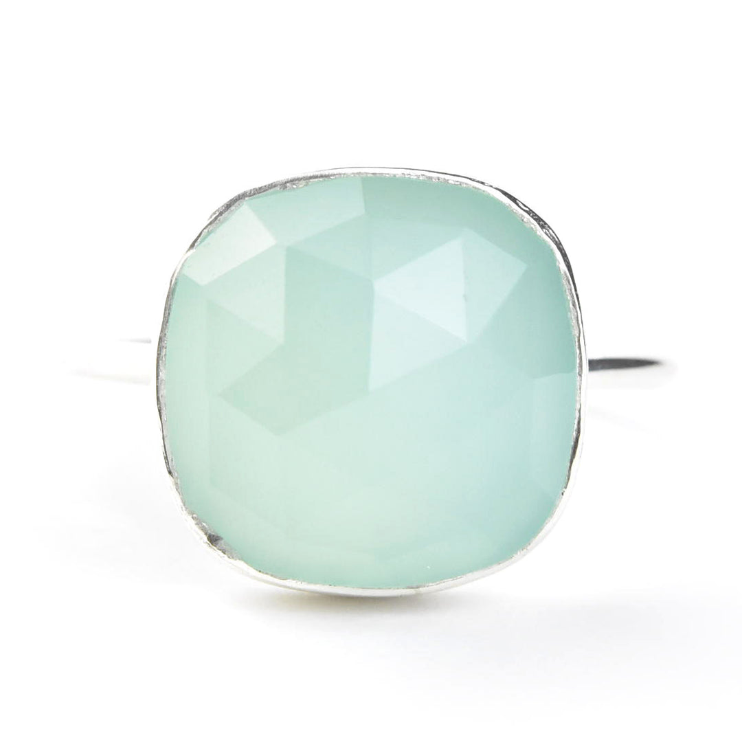 Faceted Cushion Cut Gemstone Ring in Silver