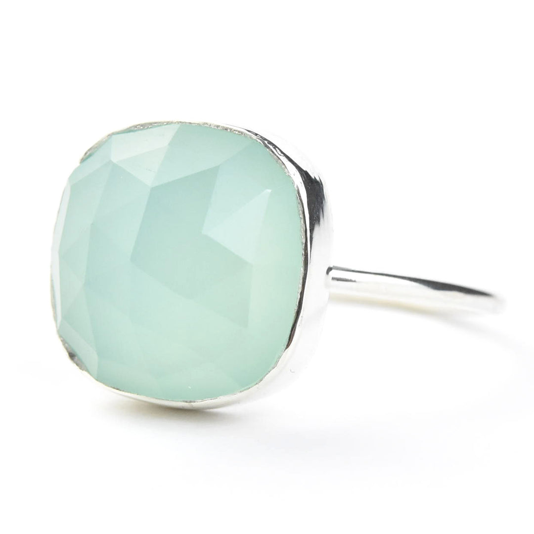 Faceted Cushion Cut Gemstone Ring in Silver