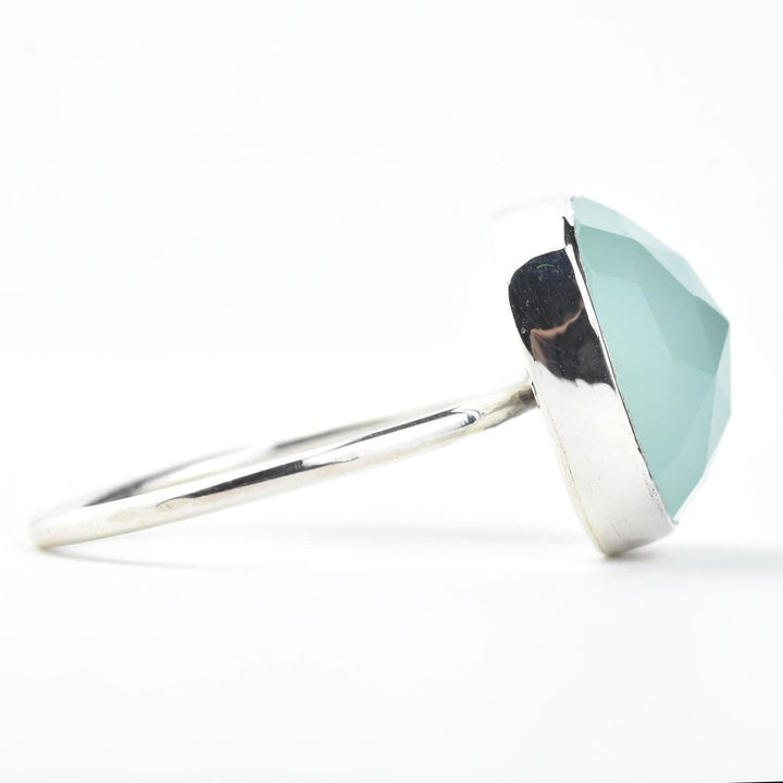 Faceted Cushion Cut Gemstone Ring in Silver
