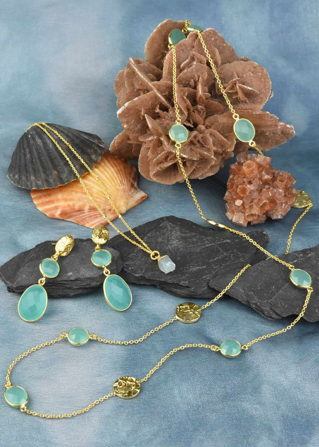 Aqua Chalcedony Double Drop Earrings - Goldmakers Fine Jewelry