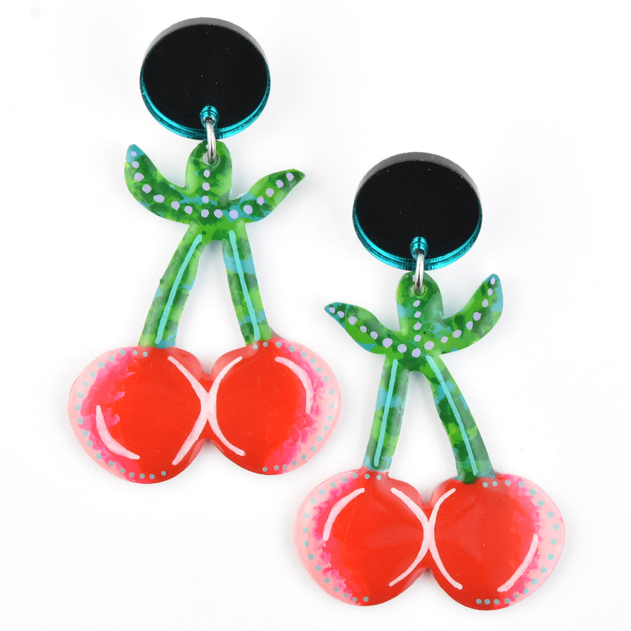Red and Pink Cherry Earrings - Goldmakers Fine Jewelry