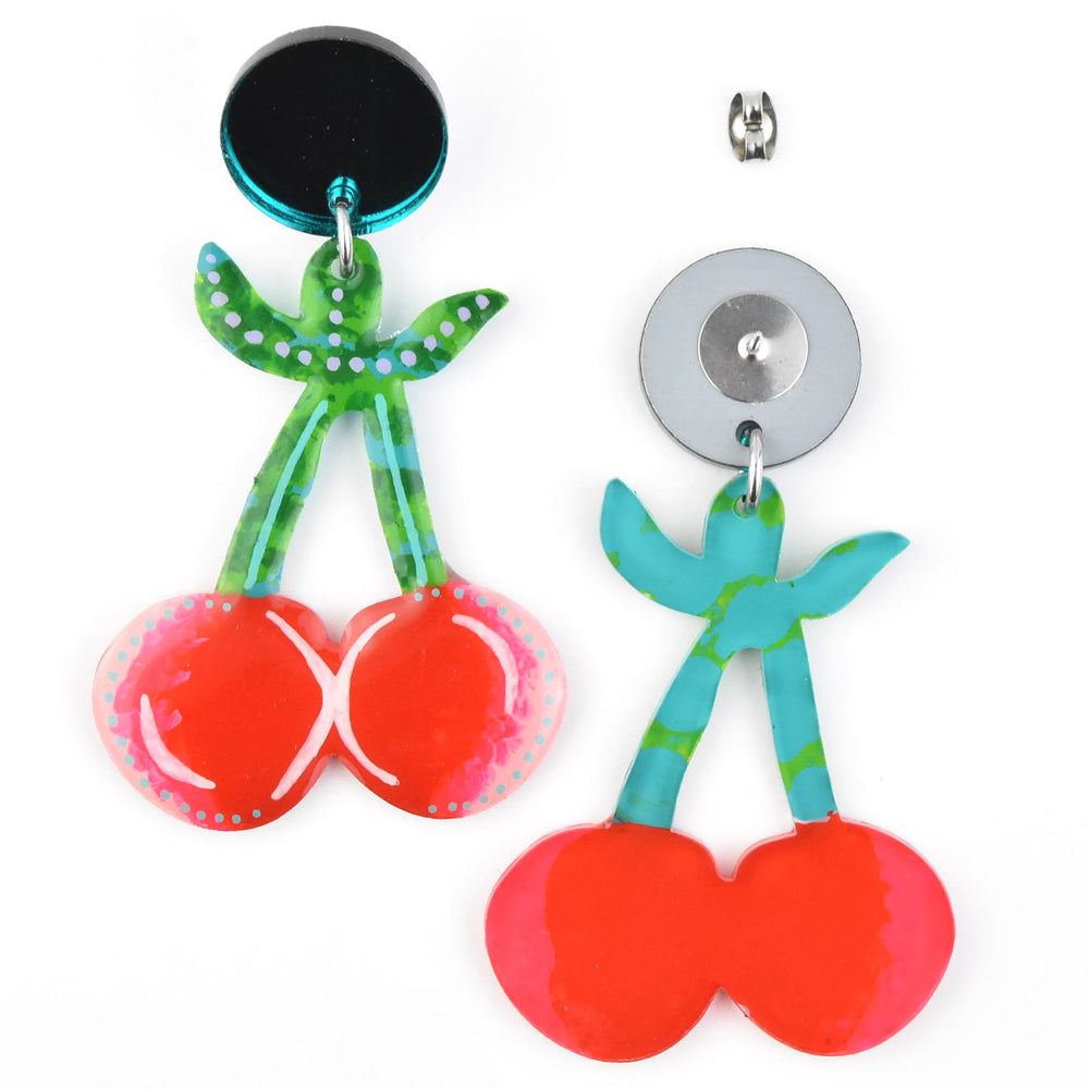 Red and Pink Cherry Earrings - Goldmakers Fine Jewelry