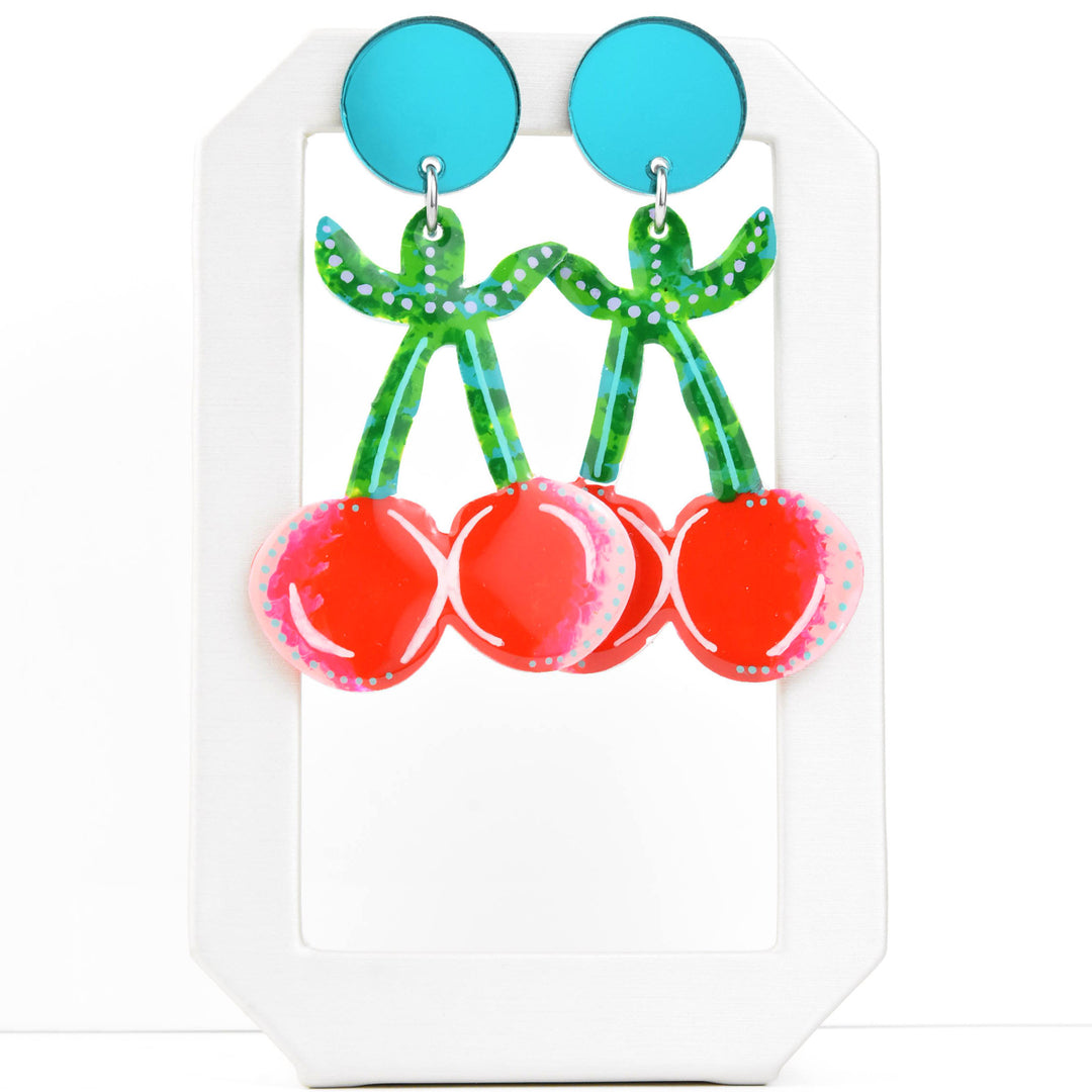 Red and Pink Cherry Earrings - Goldmakers Fine Jewelry