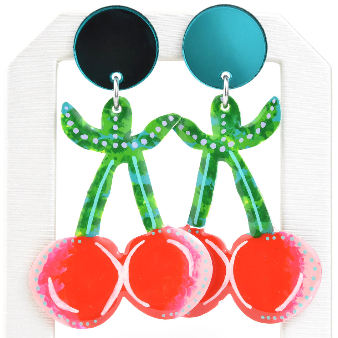 Red and Pink Cherry Earrings - Goldmakers Fine Jewelry