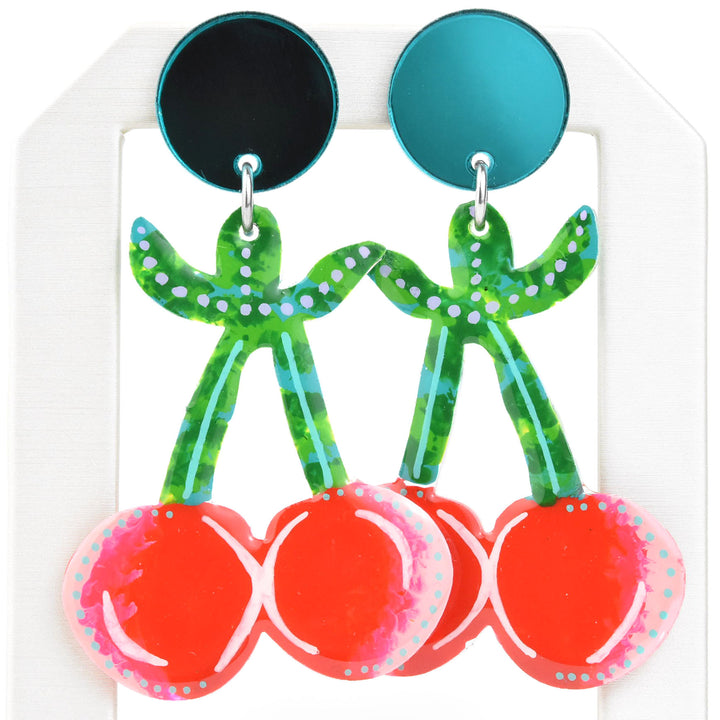 Red and Pink Cherry Earrings - Goldmakers Fine Jewelry