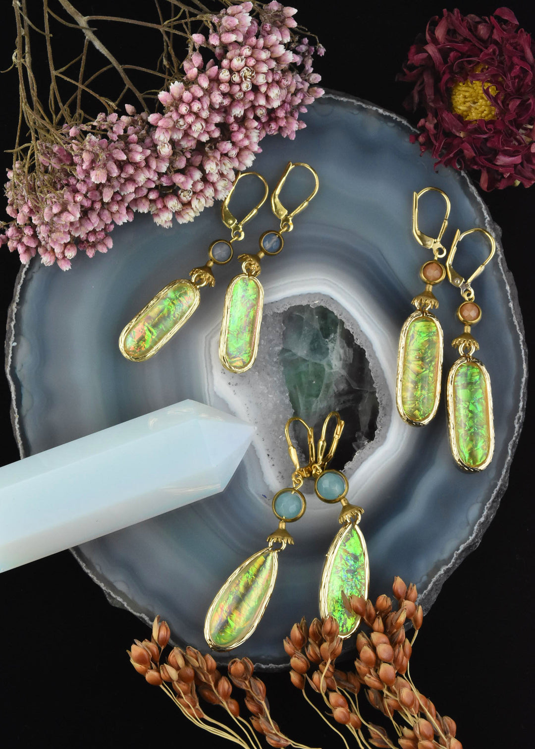 Opalized Art Glass Teardrop Earrings - Goldmakers Fine Jewelry