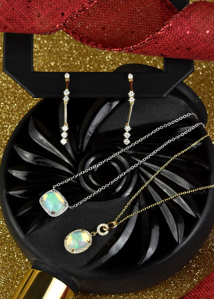 Opal and Diamond Halo Necklace in White Gold - Goldmakers Fine Jewelry