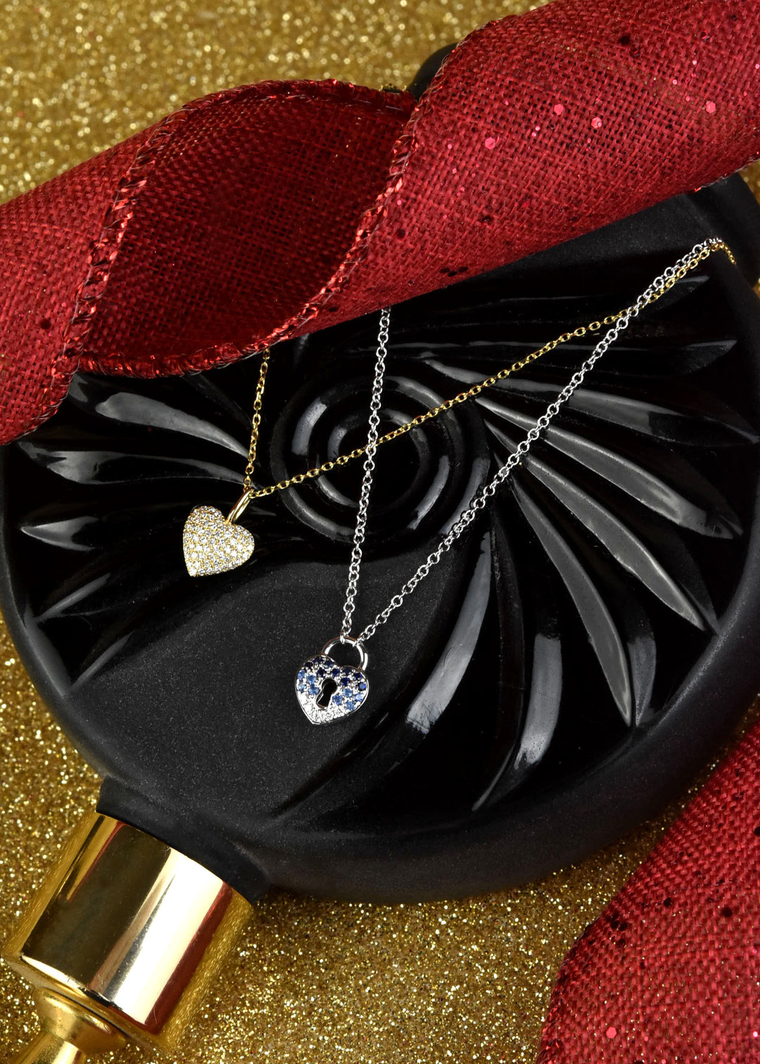 Sapphire and Diamond Heart Lock Necklace - Goldmakers Fine Jewelry