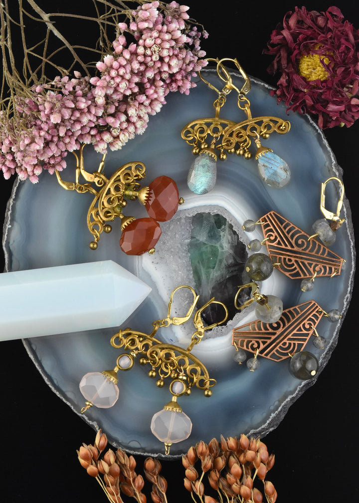 Labradorite Swirl Fan Dangles - Goldmakers Fine Jewelry