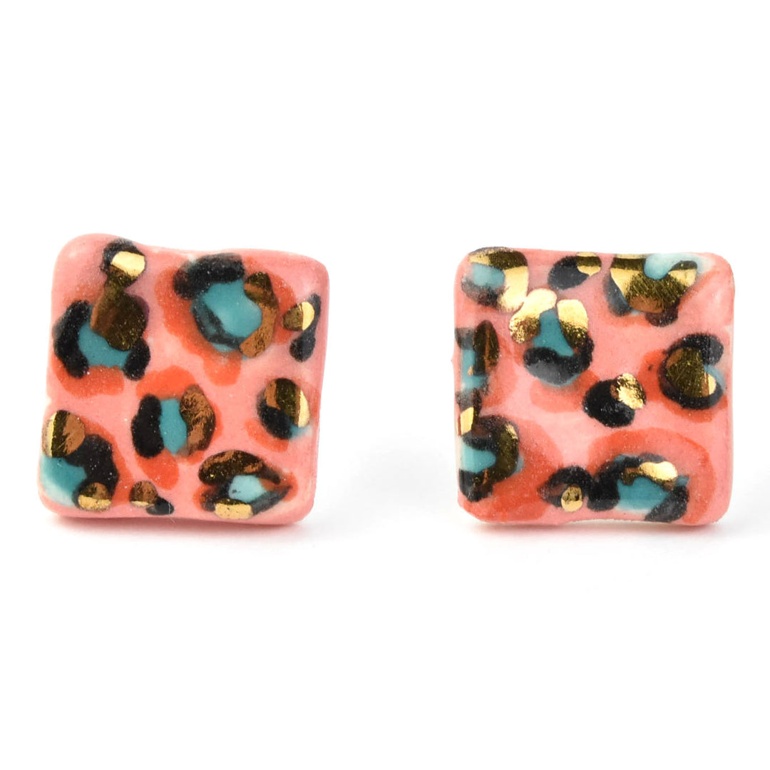 Colorful Leopard Square Studs - Goldmakers Fine Jewelry