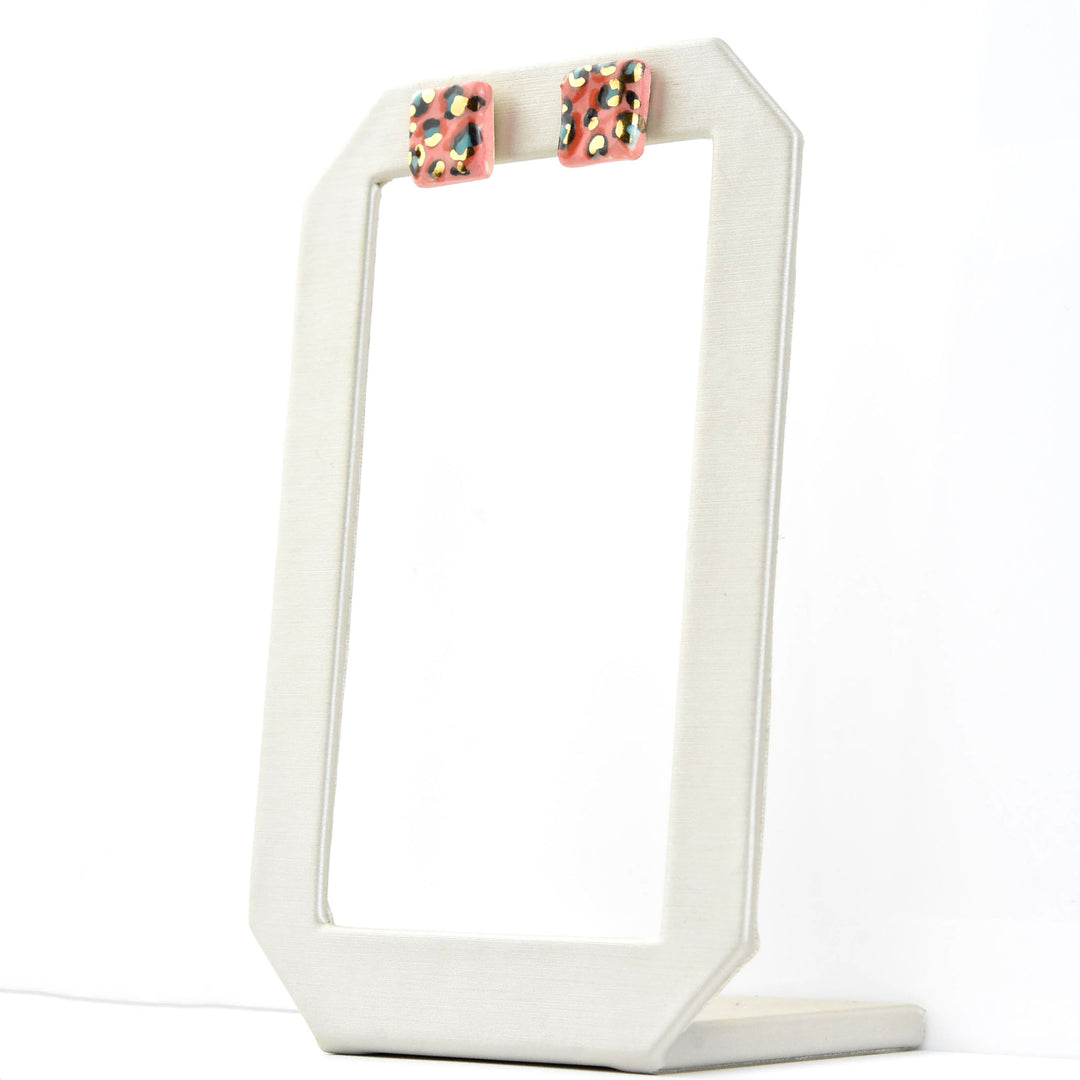 Colorful Leopard Square Studs - Goldmakers Fine Jewelry
