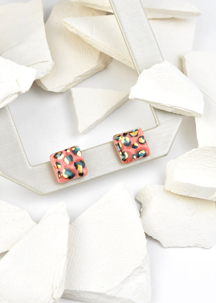 Colorful Leopard Square Studs - Goldmakers Fine Jewelry
