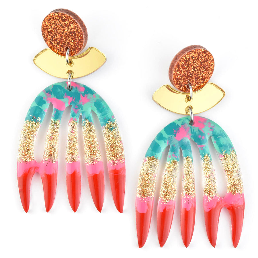 Red, Gold & Copper Abstract Leaf Earrings - Goldmakers Fine Jewelry
