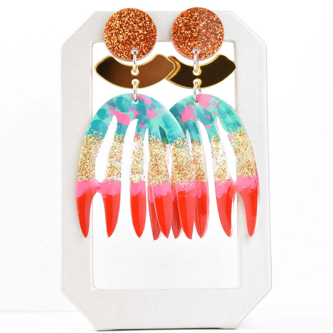 Red, Gold & Copper Abstract Leaf Earrings - Goldmakers Fine Jewelry