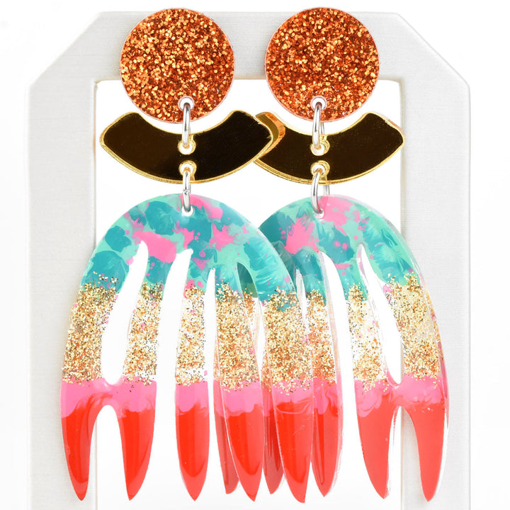 Red, Gold & Copper Abstract Leaf Earrings - Goldmakers Fine Jewelry