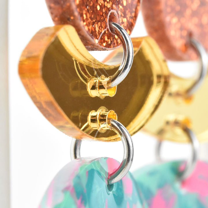 Red, Gold & Copper Abstract Leaf Earrings - Goldmakers Fine Jewelry