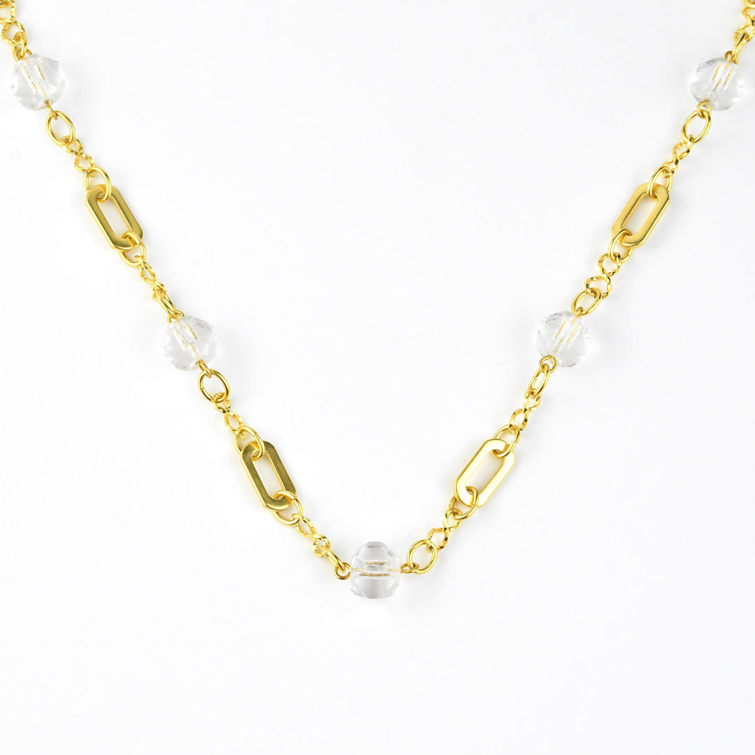 Crystal Bead Station Necklace with Chunky Chain - Goldmakers Fine Jewelry