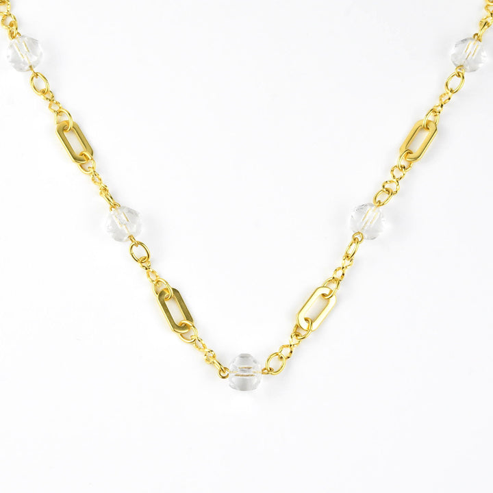 Crystal Bead Station Necklace with Chunky Chain - Goldmakers Fine Jewelry