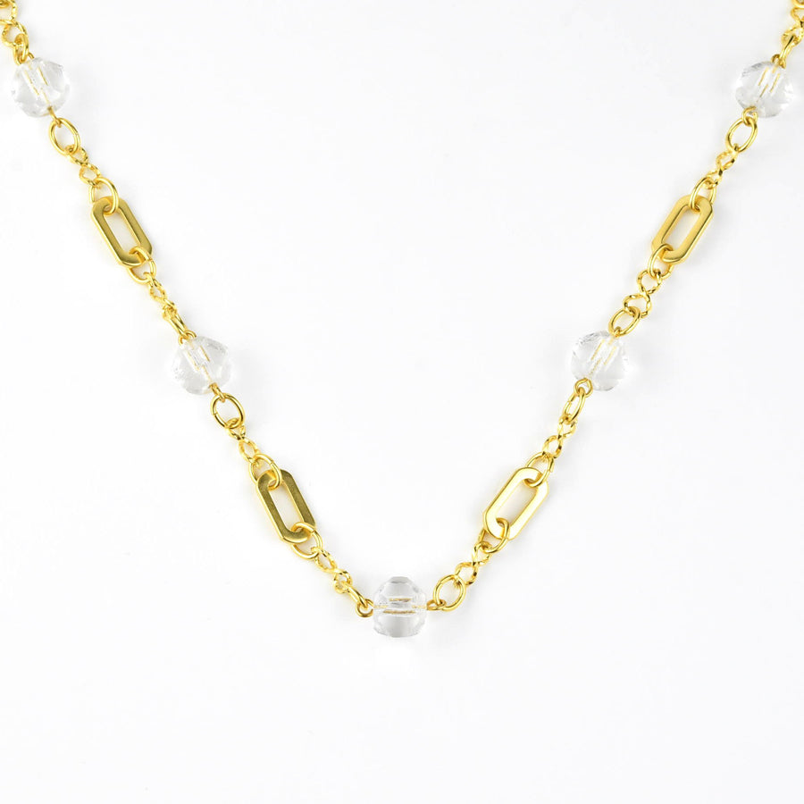 Crystal Bead Station Necklace with Chunky Chain - Goldmakers Fine Jewelry