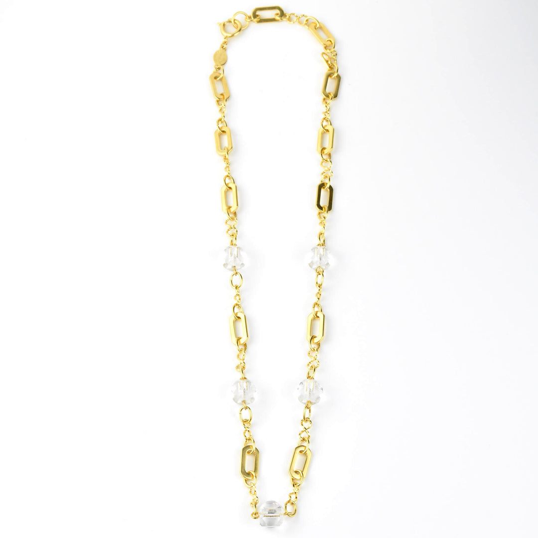 Crystal Bead Station Necklace with Chunky Chain - Goldmakers Fine Jewelry