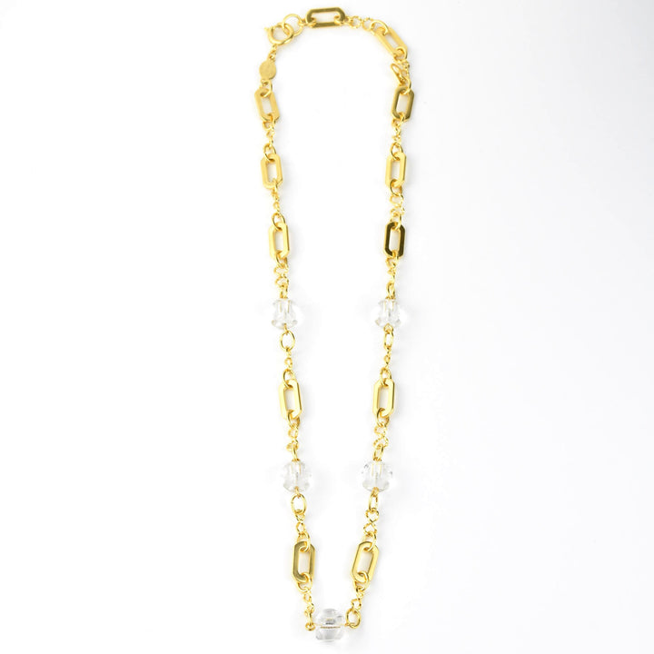 Crystal Bead Station Necklace with Chunky Chain - Goldmakers Fine Jewelry