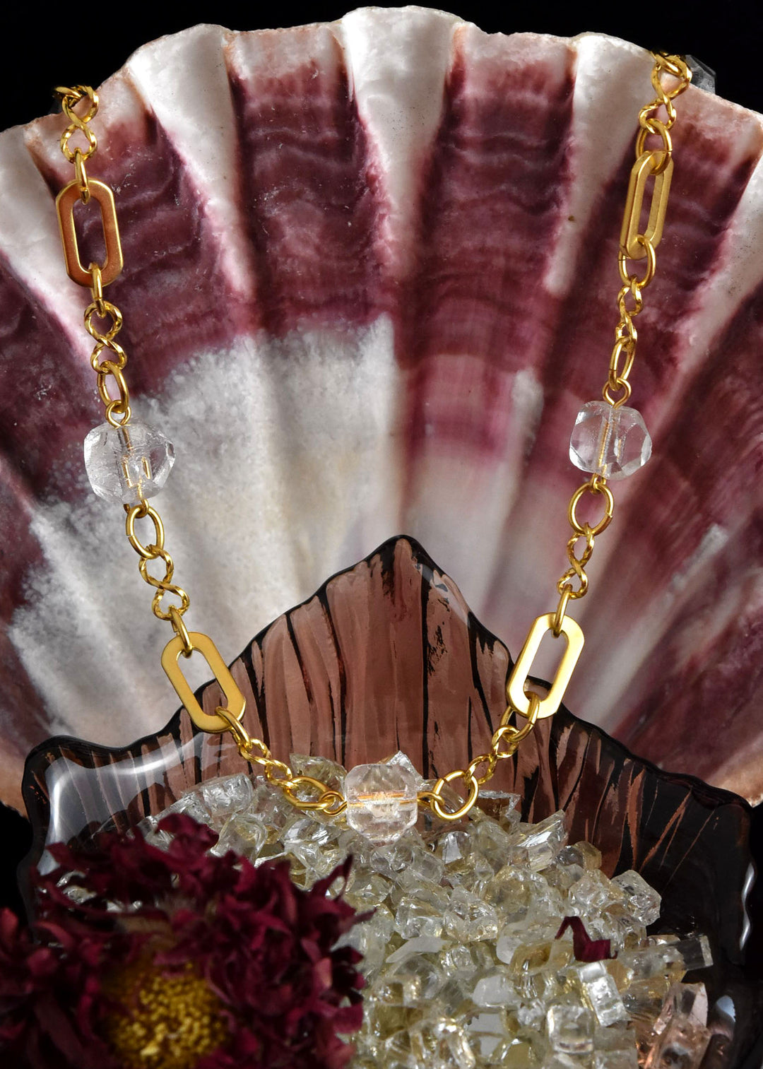 Crystal Bead Station Necklace with Chunky Chain - Goldmakers Fine Jewelry